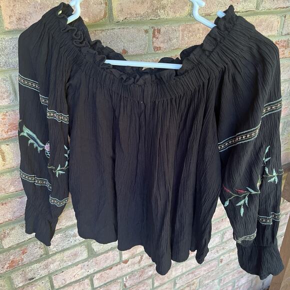 American Eagle Outfitters Floral Off-The-Shoulder Top Sz S Crop 3/4 Sleeve Boho - Picture 4 of 8